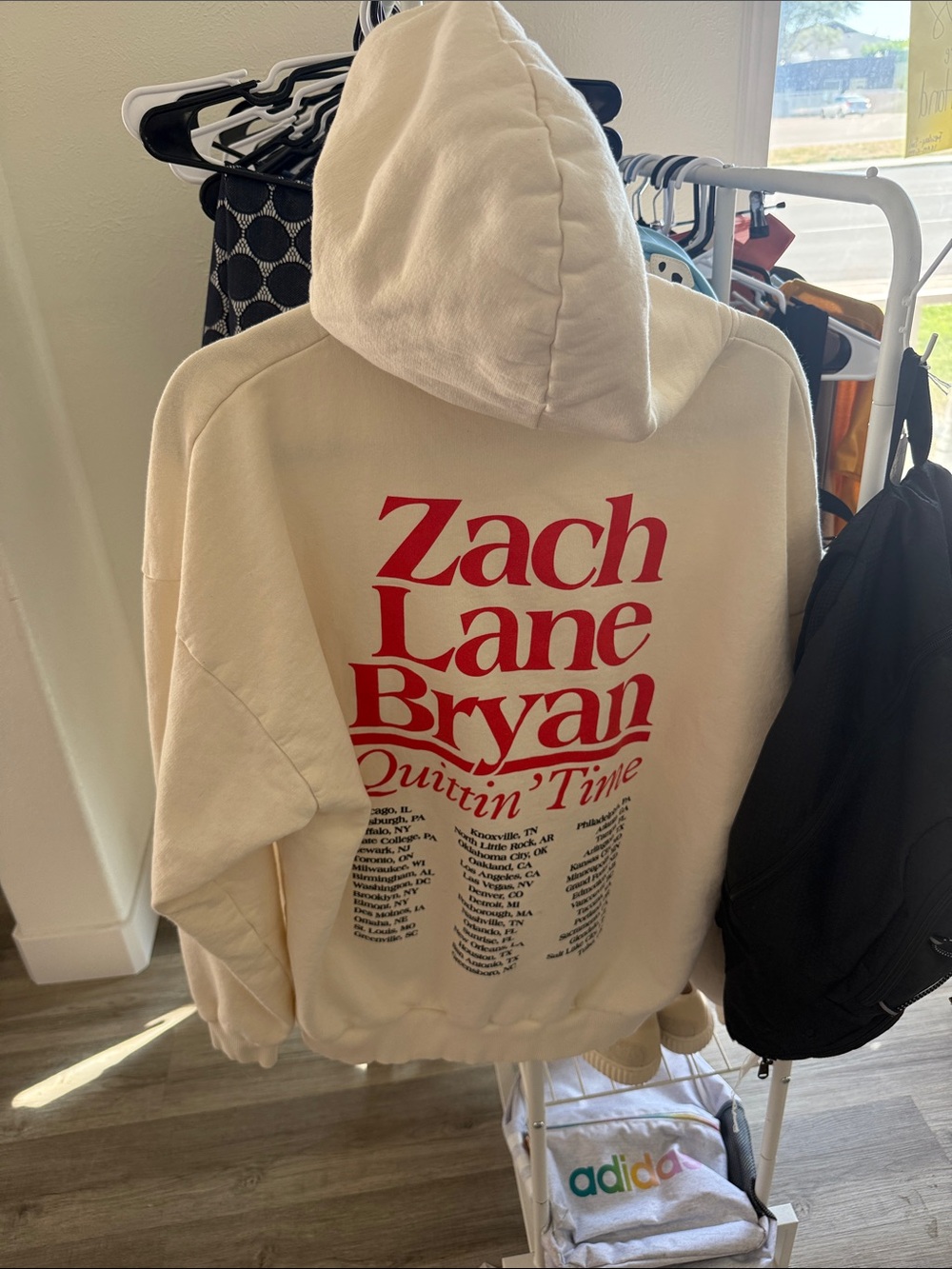 Zach Lane Bryan Cream Hoodie with Red Tour Graphic